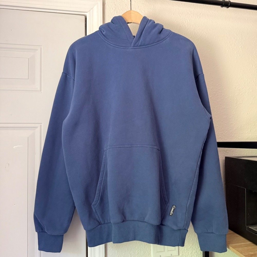 COMFRT blue kangaroo pocket cotton fleece long sleeve hoodie sweater